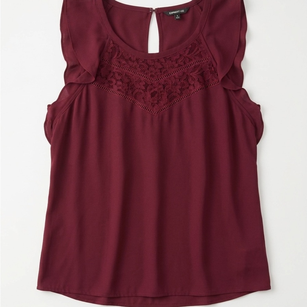 Express Sleeveless Lace Yoke Camisole - Burgundy